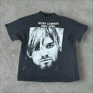 Vintage Nirvana Shirt Mens Medium Black 90s Grunge Euro Kurt Big Face Memorial